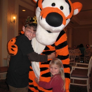 My kids with Tigger during one of our many character meals.