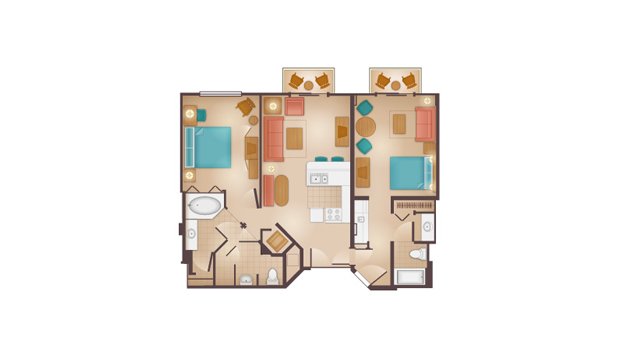 Floorplans for 2-bedroom Lockoff Villa at Disney's Beach Club Resort