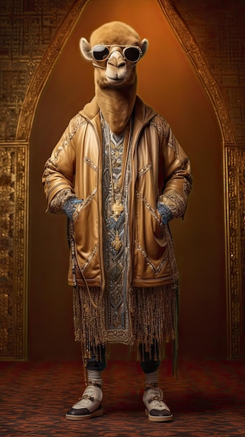 Premium AI Image | camel wearing a gold jacket