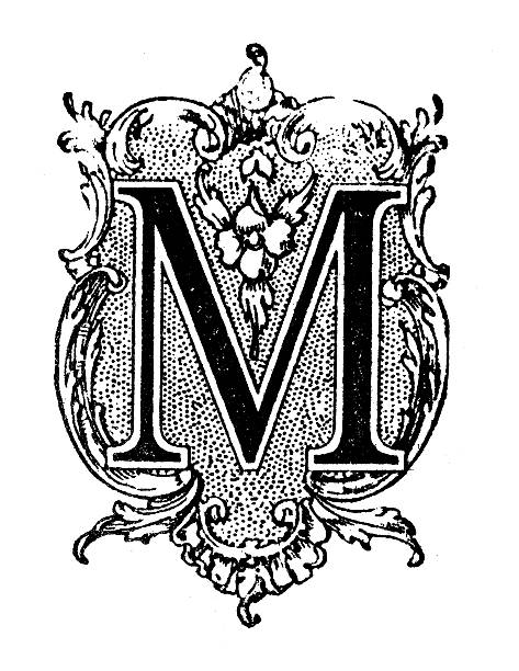 antique-illustration-of-ornate-letter-m-illustration-id508704980